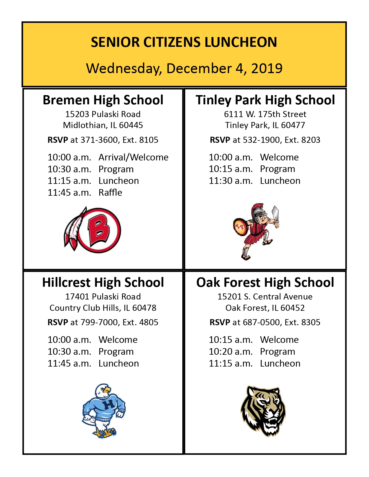 Senior Luncheon Schedule 19-20